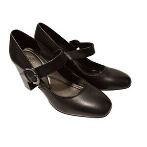 Easy Spirit Classic Mary Janes Chunky Block Heel Black Matte Shoes Pumps Sz 8.5
